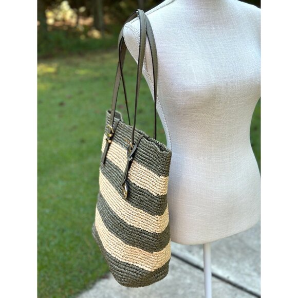 Michael Kors Quinn Large Safari Green Crochet Straw Tote Beach Bag 30S5GQNT7W - Picture 2 of 16